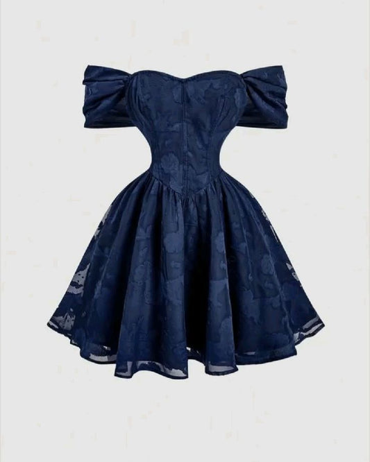 Simple A Line Off The Shoulder Navy Blue Lace Short Mini Birthday Party Homecoming Dresses RB6334