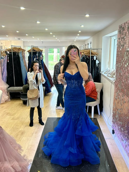 Sexy Mermaid Spaghetti Straps Royal Blue Lace Evening For Women Party Dresses Long Formal Prom Dress 18th Birthday Gown AB1283