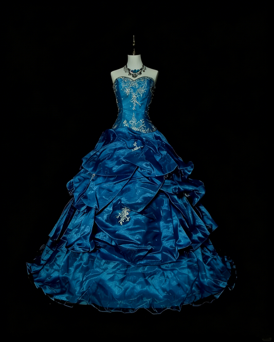 Vintage Ball Gown Sweetheart Blue Organza With Ruffles Sweet 16 Dresses Quinceanera Dress Long 15 Vestidos De Fiesta N1462