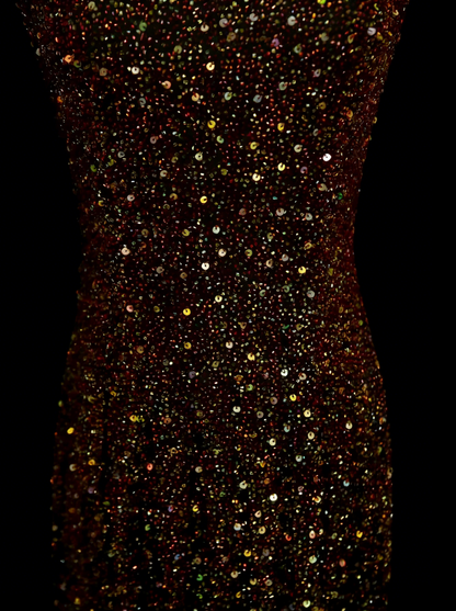 Robe de bal longue vintage années 80, fourreau, dos nu, à sequins, sans manches, N1453