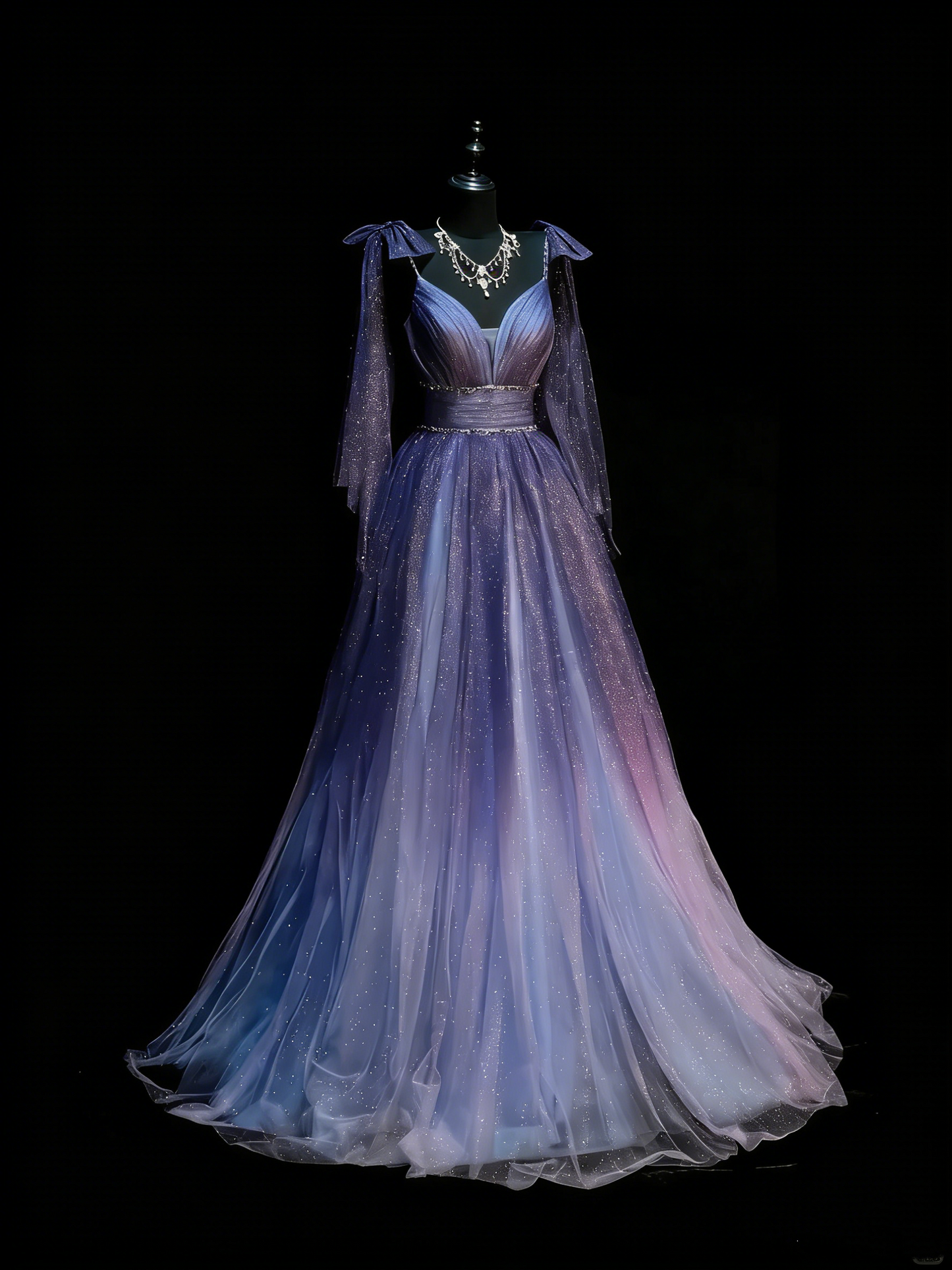 Robe de bal longue vintage à bretelles spaghetti, coupe trapèze, en tulle couleur raisin orné de perles, longueur au sol, référence N1203