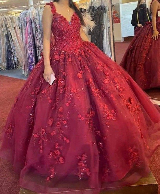 Ball Gown Sweetheart Burgundy Quinceanera Dresses Tulle Birthday Luxury Dress Sweet 15 16 Gown AB1741
