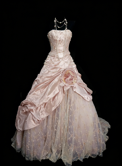 Robe de bal bustier rose douce avec volants à plusieurs niveaux, longues robes de soirée, robes de bal N2229