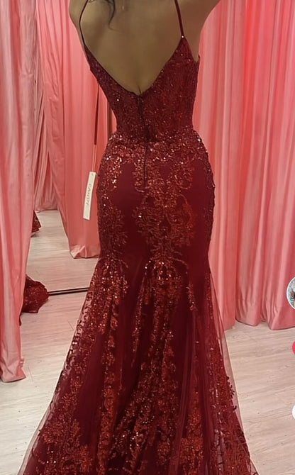 Glitzerndes Meerjungfrauen-Kleid mit Spaghettiträgern, pinkfarben mit Pailletten, langes, formelles Ballkleid, 22. Geburtstagskleid AB1379