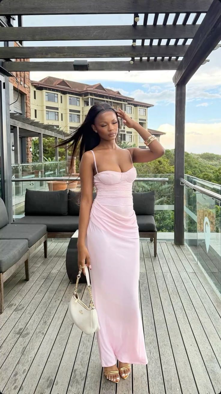 Classic Mermaid Spaghetti Straps Satin Pink Summer Spring Inspiration Long Wedding Guest Dresses N1649