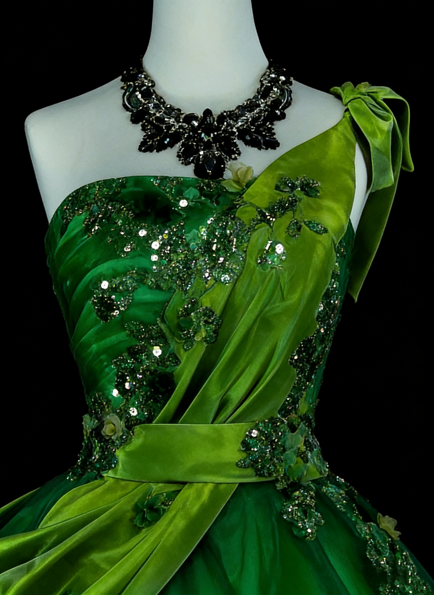 Robe de bal vintage asymétrique en tulle vert à volants, robe de quinceañera longue, taille 15, modèle N1463