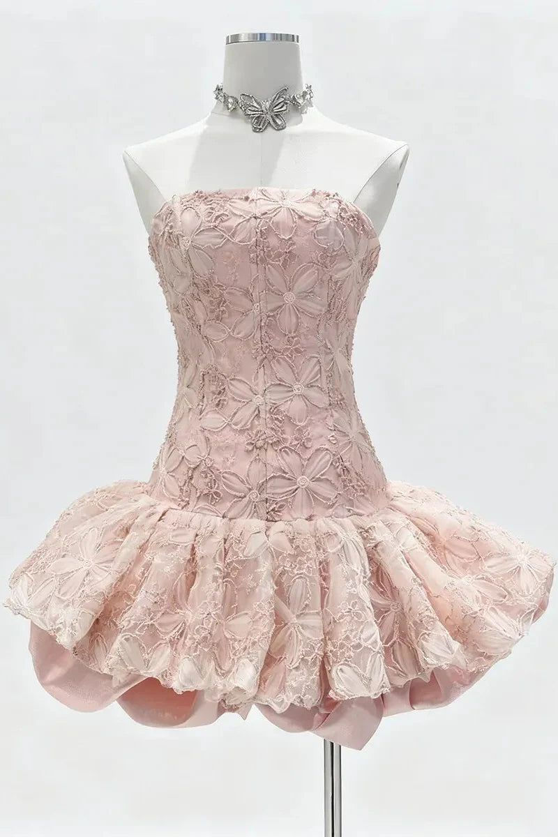 Beautiful Ball Gown Strapless White Lace 17th Birthday Homecoming Dress Graduation Outfits RB6816