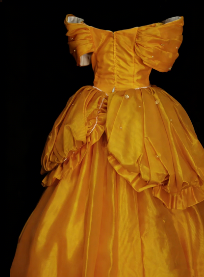 Jolie robe de bal jaune en organza, épaules dénudées, robes de demoiselle d'honneur pour Quinceanera N2143