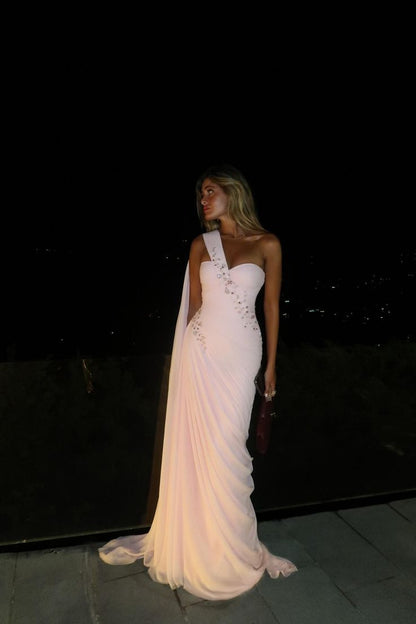 Sexy Meerjungfrauen-Abendkleid für Damen, ärmellos, Ballkleid, individuell gestaltet, einseitig schulterfrei, rückenfrei, Applikation AB921