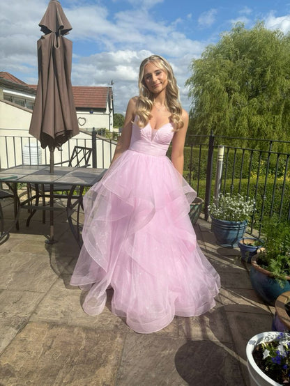 Ballkleid in Hellrosa, mehrlagig aus Tüll – Atemberaubendes Abiballkleid, Geburtstagskleid AB935