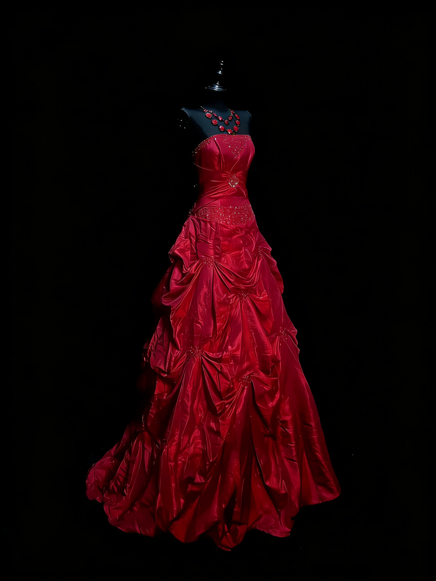 Robe de bal sobre en satin rouge à décolleté cœur et corsage orné de perles, tenue de soirée longue pour les études supérieures, robe de fin d'année N1205