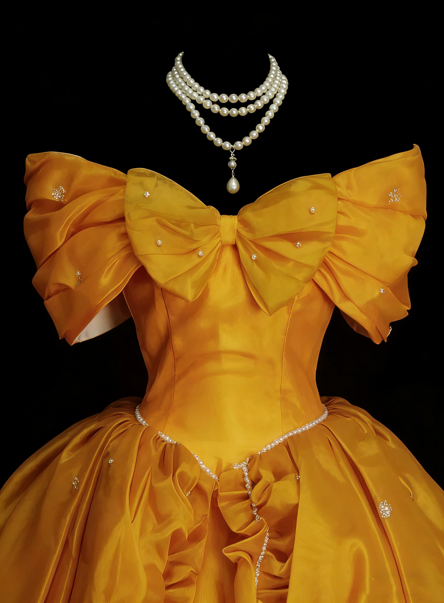 Jolie robe de bal jaune en organza, épaules dénudées, robes de demoiselle d'honneur pour Quinceanera N2143