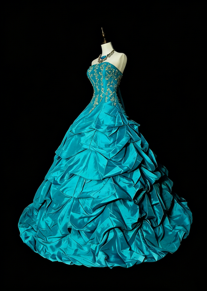 Robe de bal vintage bustier en organza bleu à volants, robe de quinceañera longue, taille 15, Vestidos De Fiesta N1461