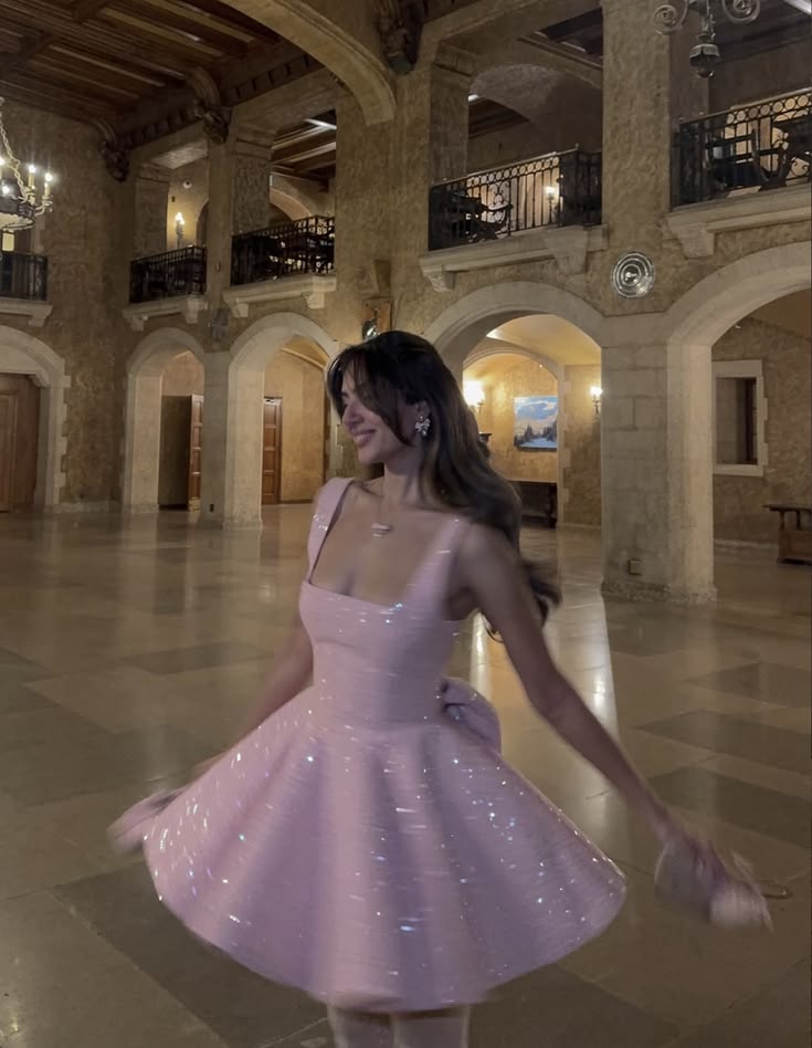 Simple Ball Gown Square Neck Sequin Pink Sleeveless Mini Senior Inspo Short Homecoming Dresses N4740