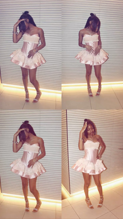 Robe de bal sexy en dentelle rose pour jeunes filles noires, courte pour soirées et dîners, robes d'anniversaire pour les 15 ans, astuces mode, robe de cocktail RB3649