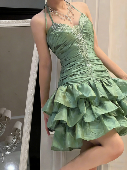 Robe fourreau vintage verte dos nu à taille basse, robe courte Hoco Gowns, robe d'anniversaire, robe de bal de fin d'année, robe Hoco Gown N1201