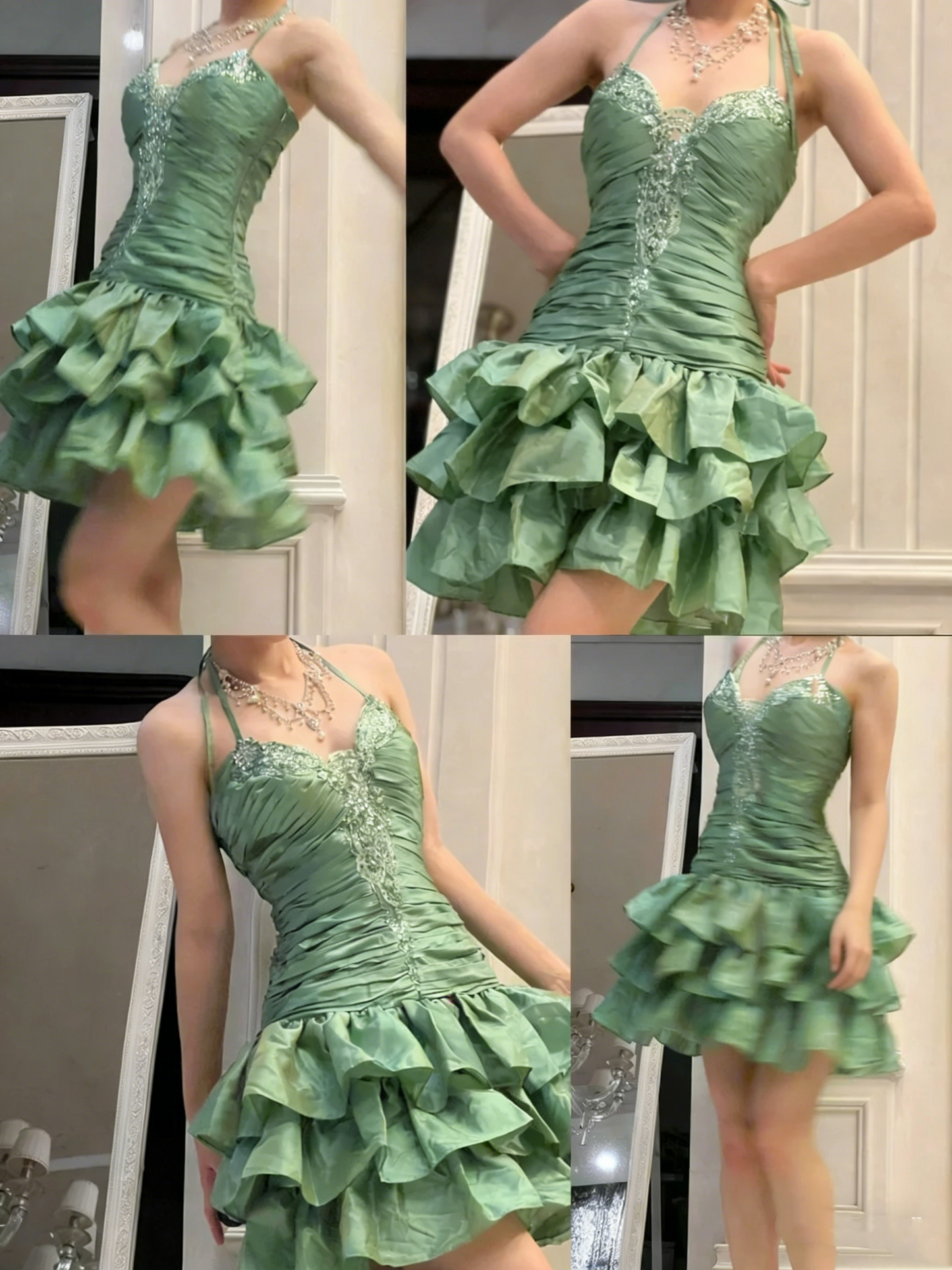 Robe fourreau vintage verte dos nu à taille basse, robe courte Hoco Gowns, robe d'anniversaire, robe de bal de fin d'année, robe Hoco Gown N1201