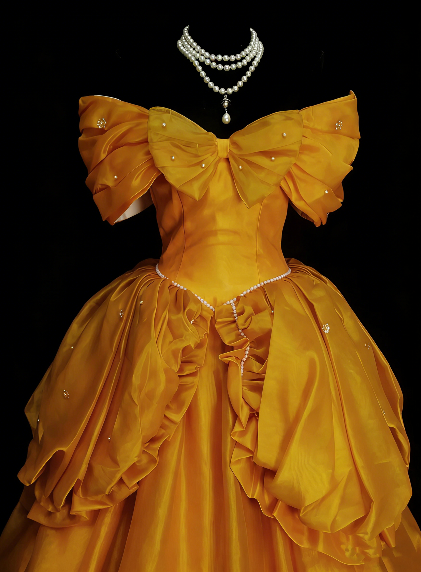 Jolie robe de bal jaune en organza, épaules dénudées, robes de demoiselle d'honneur pour Quinceanera N2143