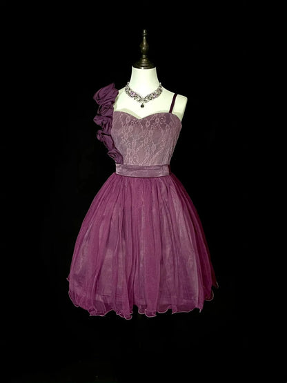 Robe de bal vintage asymétrique en tulle violet, inspiration années 2000, robe de bal courte, inspiration robe de soirée N1355