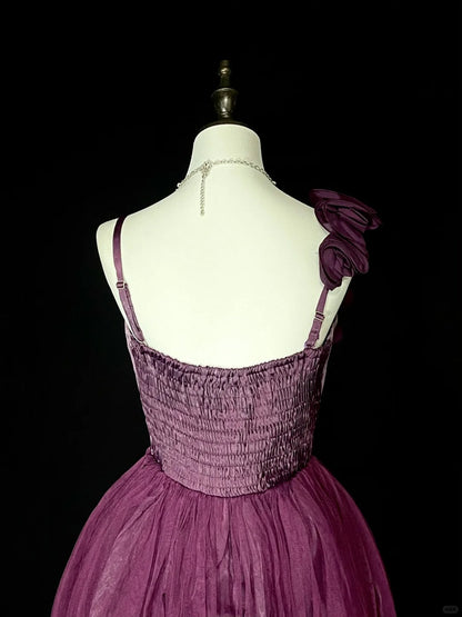 Robe de bal vintage asymétrique en tulle violet, inspiration années 2000, robe de bal courte, inspiration robe de soirée N1355