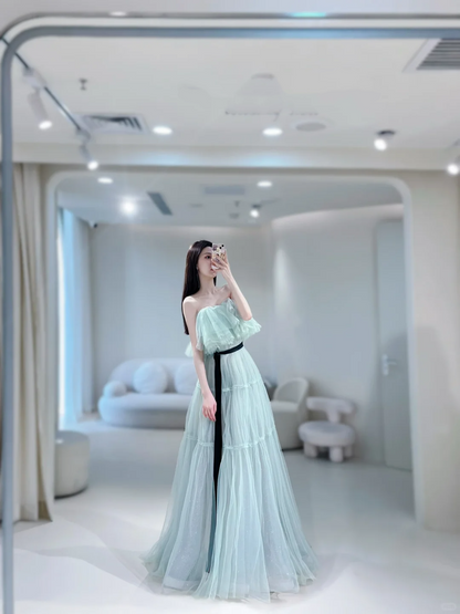 Bezauberndes, schulterfreies, mintgrünes Tüll-Abendkleid – ein echter Hingucker zum 18. Geburtstag (AB858)