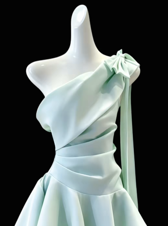 Charming A Line One Shoulder Mint Green Mini University Ideas Homecoming Dress Inspo Short 18th Birthday Dresses Senior Graduation Outfits RB7166