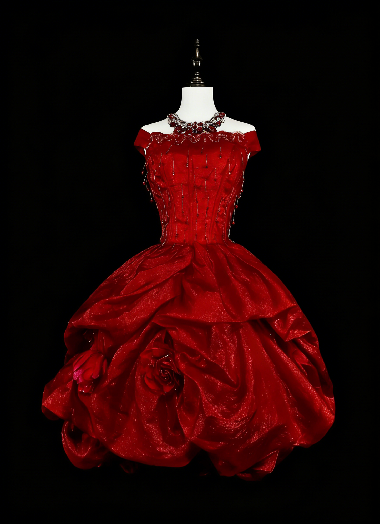 Robe de bal unique épaules dénudées rouge inspiration mode vintage années 2000 robes de bal courtes inspiration robes de bal de rentrée N2014
