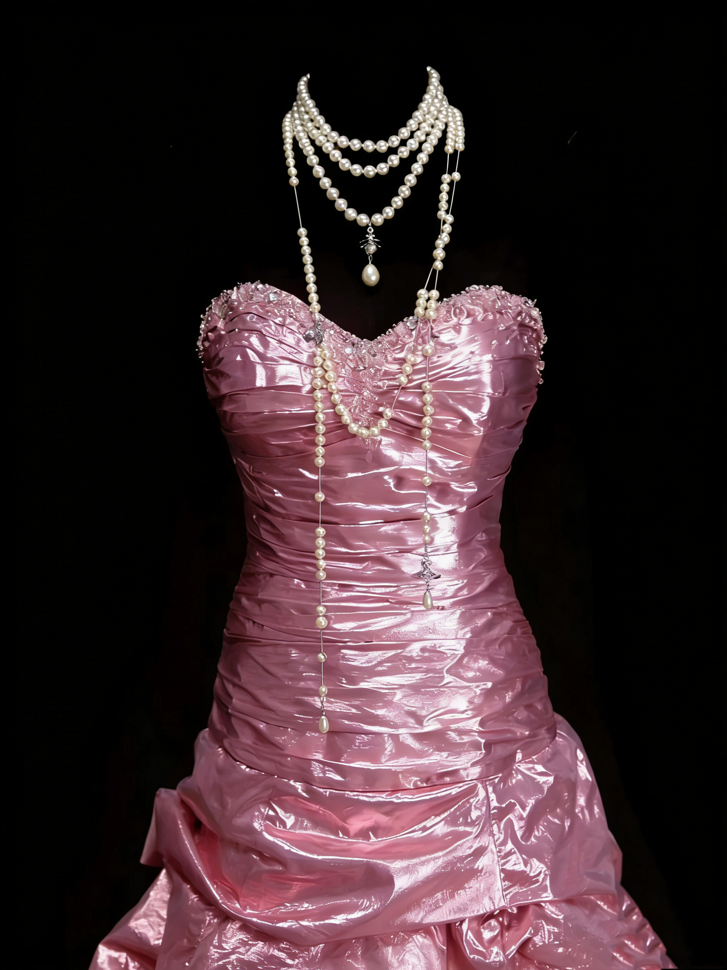 Robe de bal longue rose sirène vintage sans manches, style années 80, référence N1443