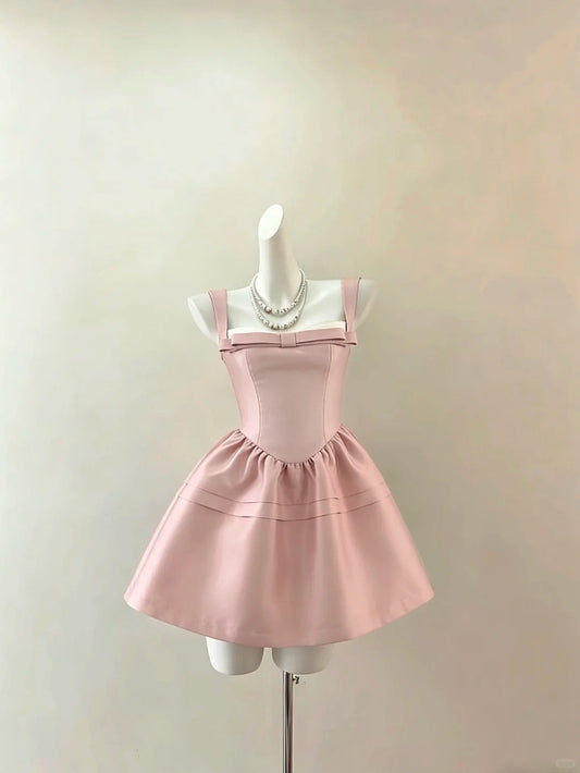 Classy Ball Gown Square Neck Pink Satin Night Short Graduation Dress Inspo Senior Homecoming Outfits RB4854