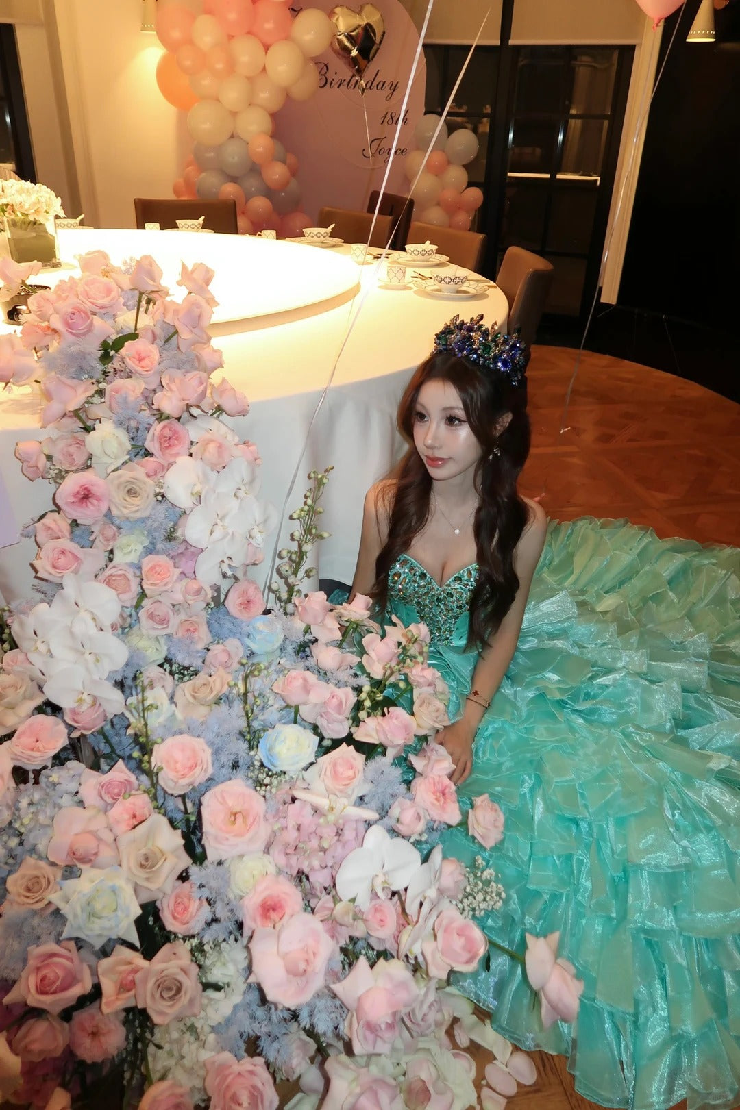 Elegant Ball Gown Sweetheart Blue With Silver Beading Tiered Prom Dresses Formal Outfits Evening Night Dress RB8248