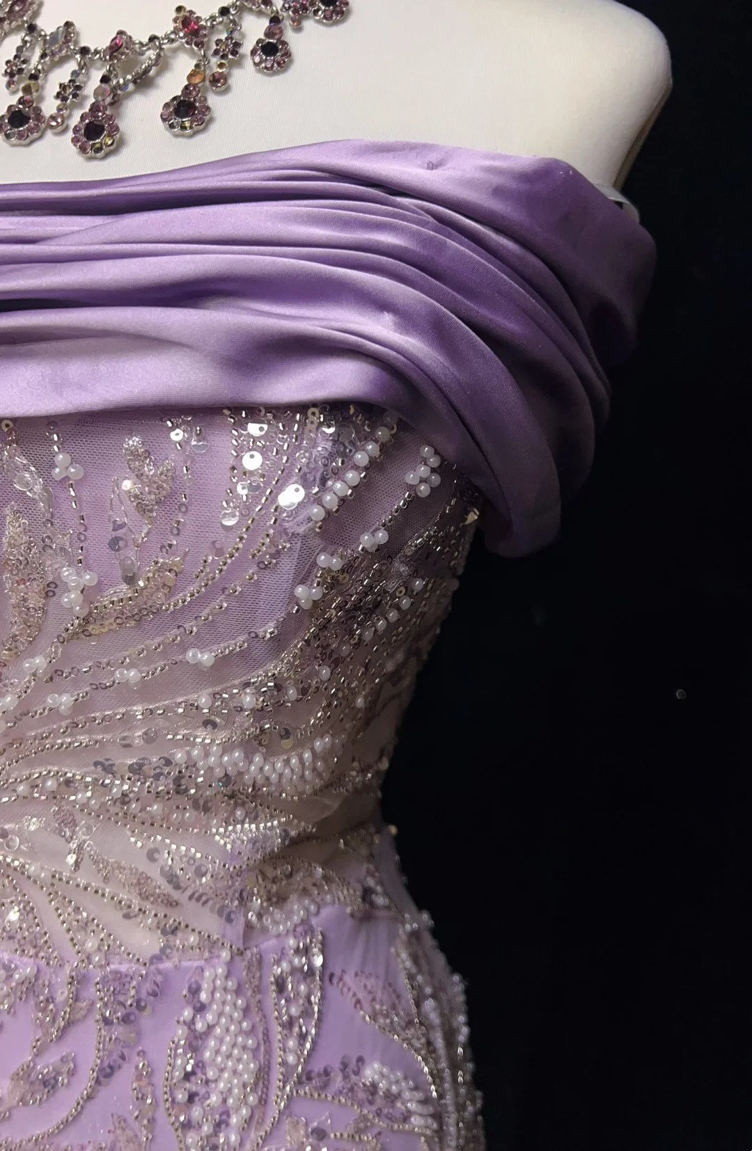 Robe de bal vintage Inspo sirène bustier lilas sequinée avec perles fendues années 80 longue robe de soirée N2742
