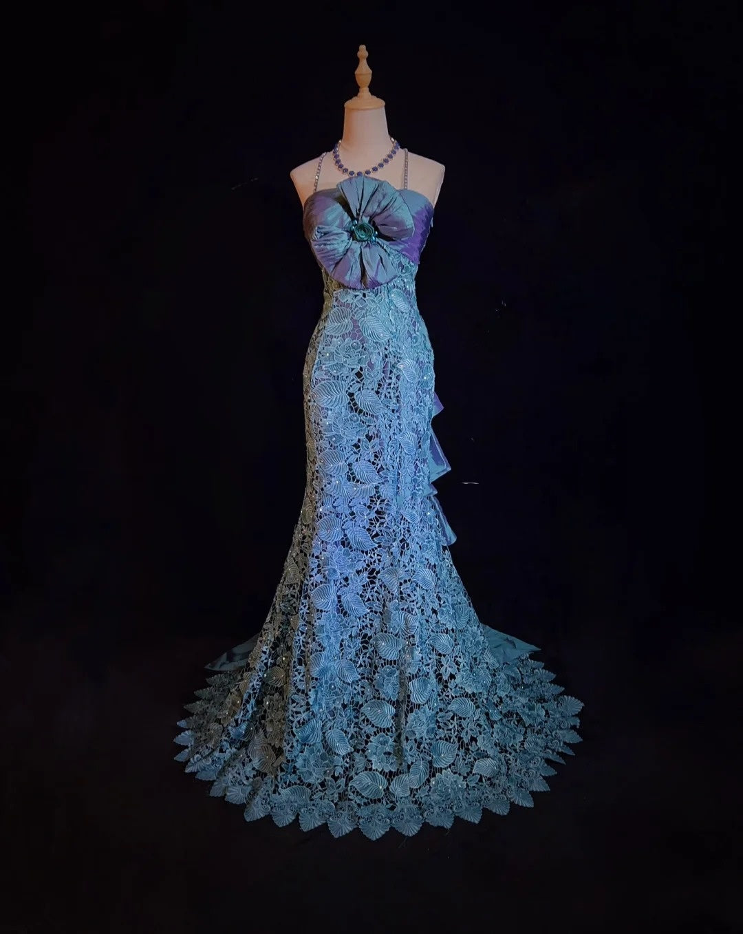 Vintage Prom Dresses Mermaid Spaghetti Strap Lace With Bow-knot 90s Long Formal Gown N2893