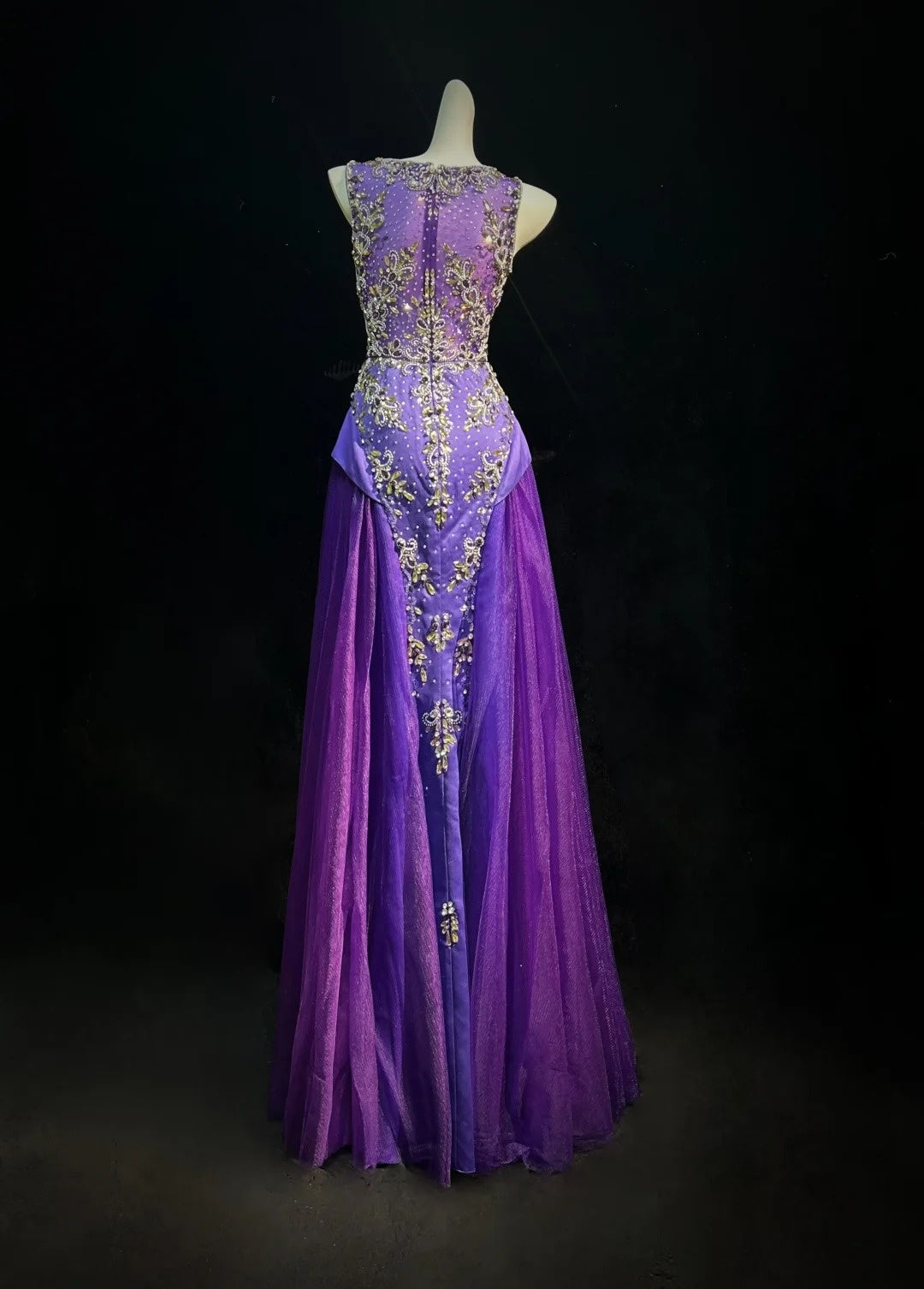 Sirène Vintage Col Bateau Violet Avec Perles Tulle Robes De Bal Longues Inspirations Tenues De Soirée RB4343