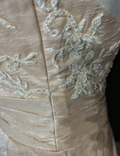 Robes de bal vintage en forme de A à bretelles spaghetti couleur champagne avec manches longues Robe de soirée années 90 N3001