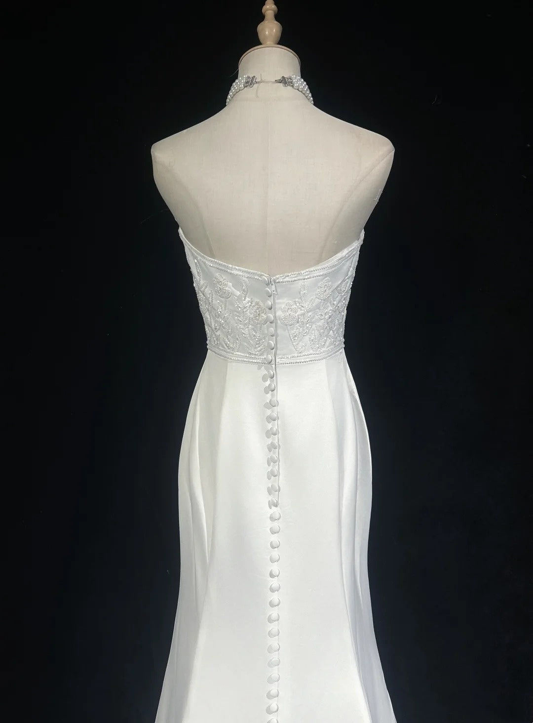Vintage 90er Brautkleider Meerjungfrau Trägerlos Satin Weiß Perlen Sommer Garten Langes Brautkleid N3823