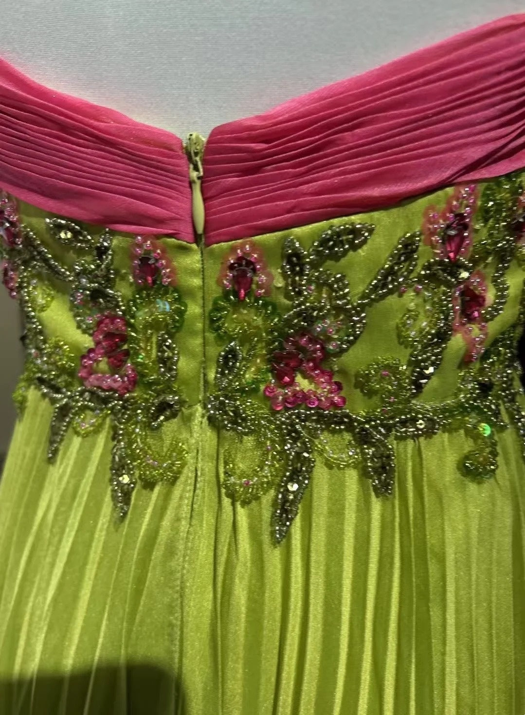 Vintage Prom Dresses A line Spaghetti Strap Pink Green Chiffon With Beading 1960s Long Formal Gown N2610