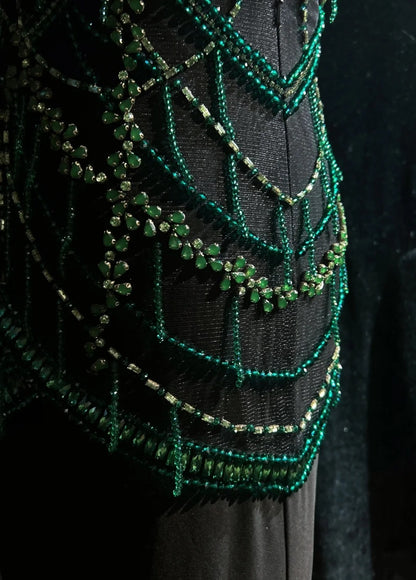 Vintage Abschlussballkleider Meerjungfrau Scoop mit Glitzerperlen Rückenfrei Schwarz 80er Abendkleid RB3270