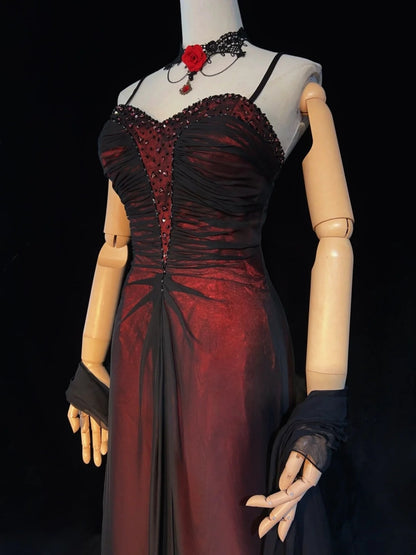 Beautiful Prom Dresses A line Spaghetti Strap Black Red With Cape Long Formal Evening Outfits N3668