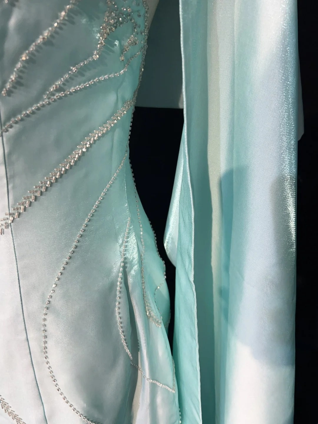 Robes de bal vintage des années 80 sirène dos nu bleu sans manches avec cape perles tenues de soirée semi-formelles N3616