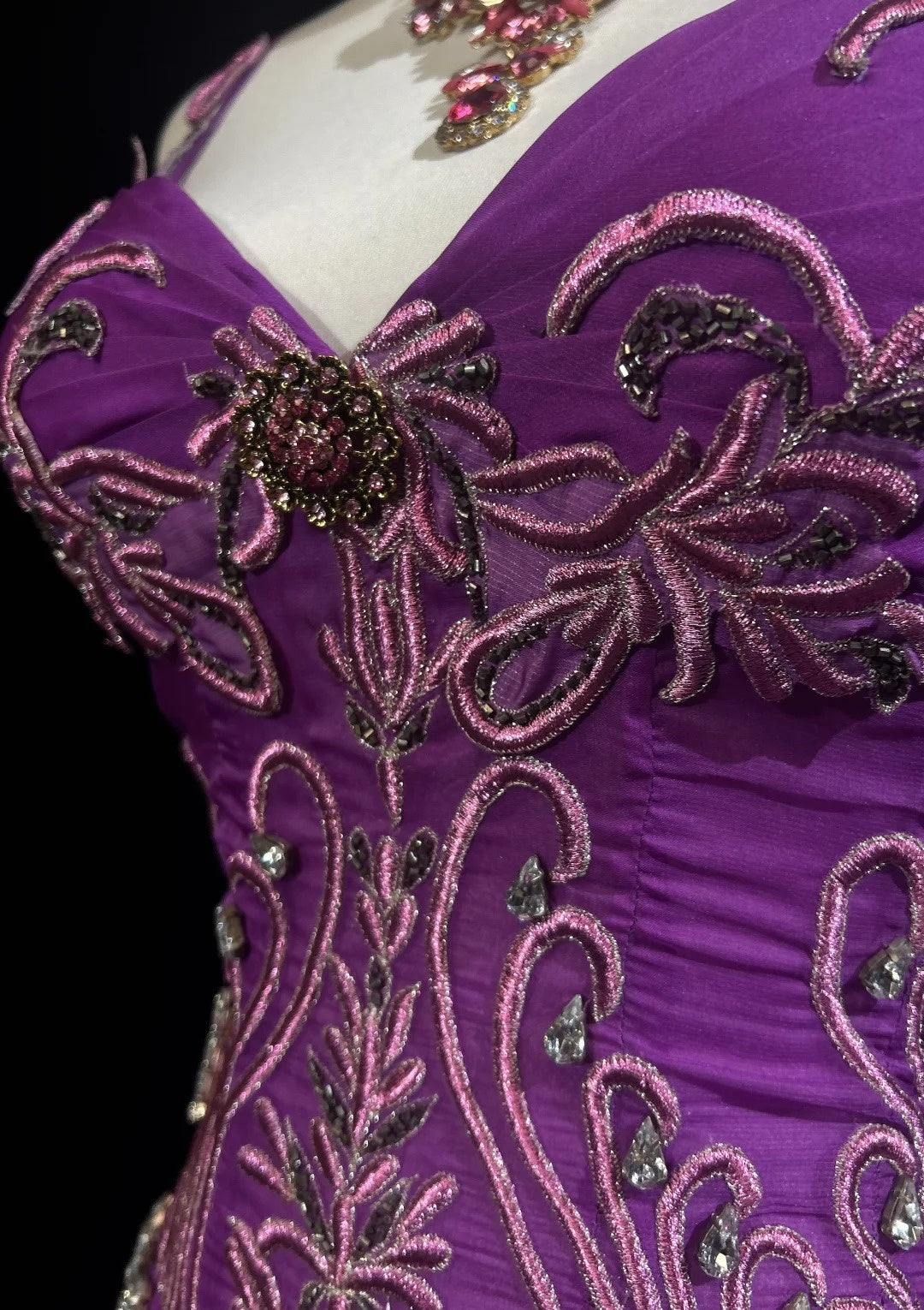Vintage Prom Dresses Mermaid Spaghetti Strap Purple Chiffon With Beads Appliques Floor Length 80s Formal Gown N2583
