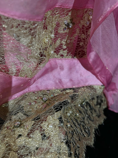Robes de bal vintage, sirène rose à fines bretelles avec dentelle dorée, longues tenues de soirée formelles N3862