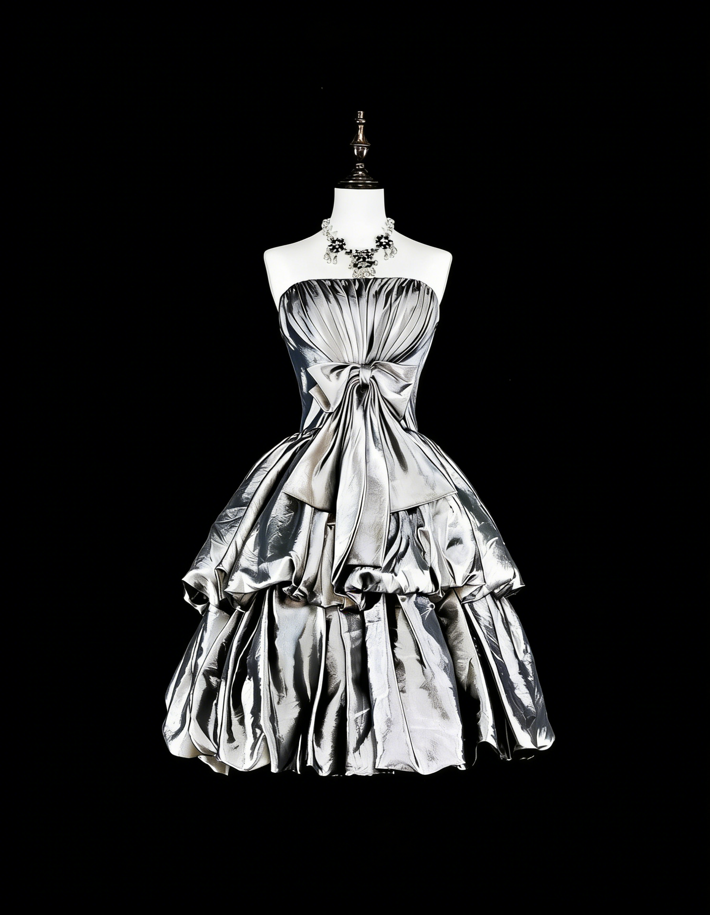 Einzigartiges Ballkleid, trägerlos, silbergrau, kurz, Homecoming-Kleid, Hoco Cocktailkleid N3070