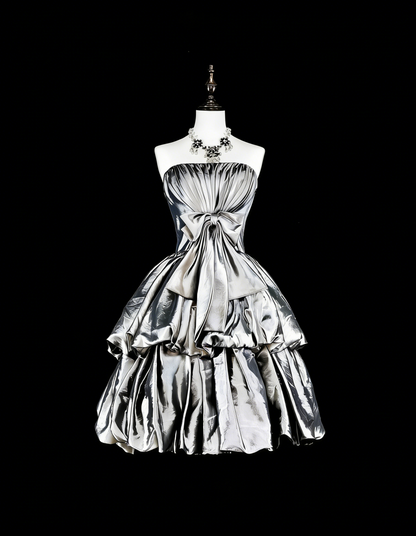 Einzigartiges Ballkleid, trägerlos, silbergrau, kurz, Homecoming-Kleid, Hoco Cocktailkleid N3070