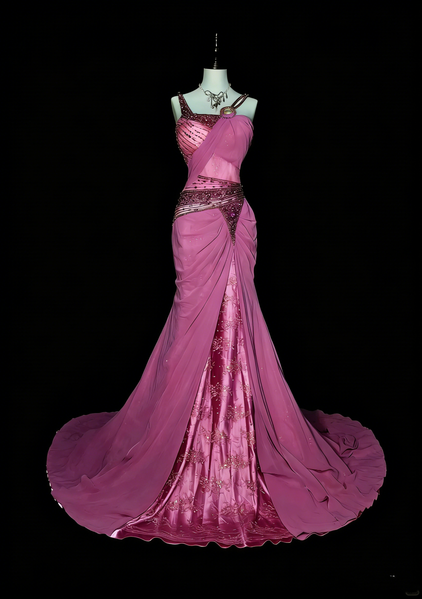 Vintage Meerjungfrauen-Abendkleid aus den 1960er Jahren mit herzförmigem Ausschnitt, Trägern, ärmellos, aus rosa Satin, N1597