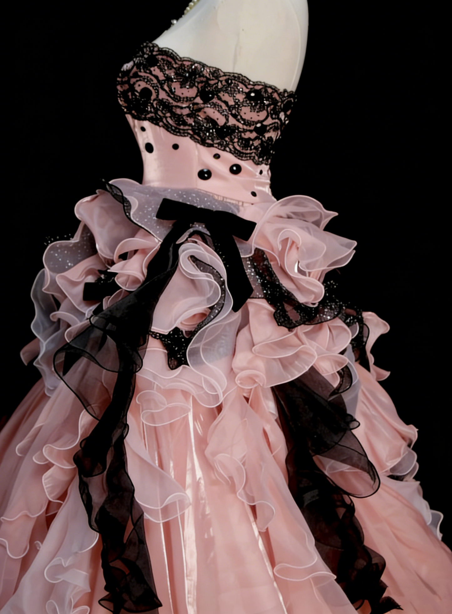 Robe de soirée bustier rose en tulle avec volants à plusieurs niveaux, longues robes de bal N2242