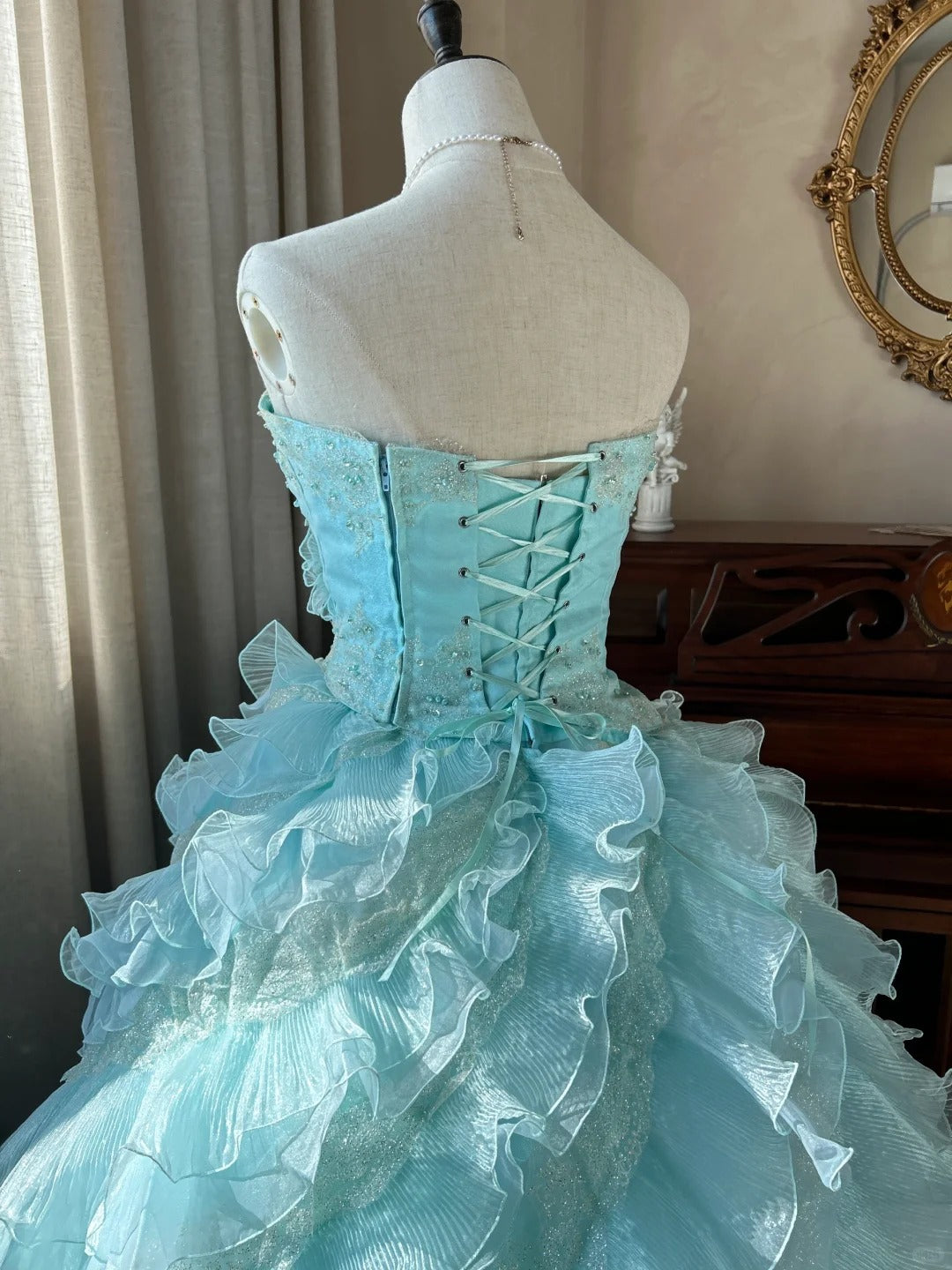 Robe de bal mignonne bustier bleu clair avec couches superposées robes de 16 ans longues 15 Vestidos De Fiesta N2268