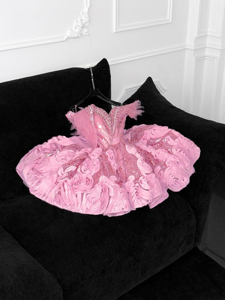 Pretty Ball Gown Sweetheart Pink Sequin Mini Homecoming Dress Inspo With Beaded Short Graduation Dresses RB6831
