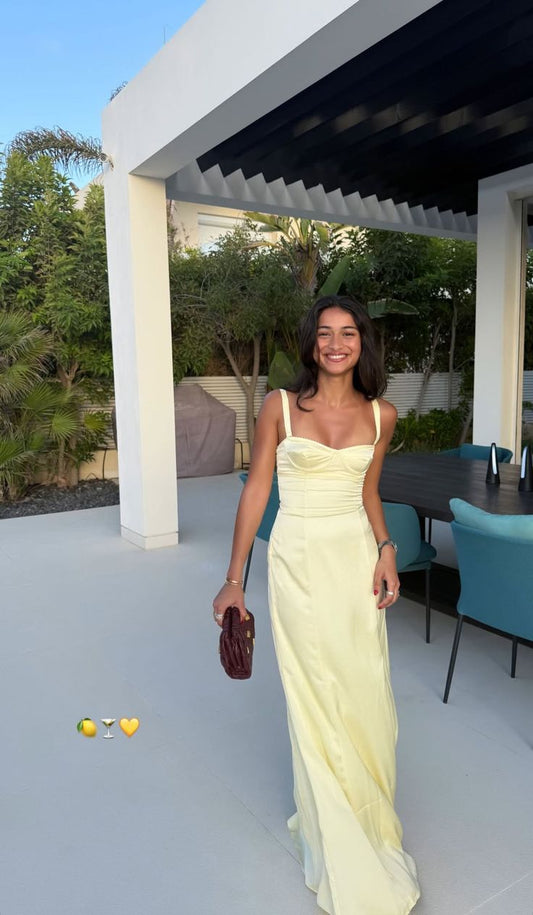 Gelbes Meerjungfrauen-Abendkleid aus gelbem Satin mit herzförmigem Ausschnitt, langes Ballkleid, Hochzeitsgastkleid N268
