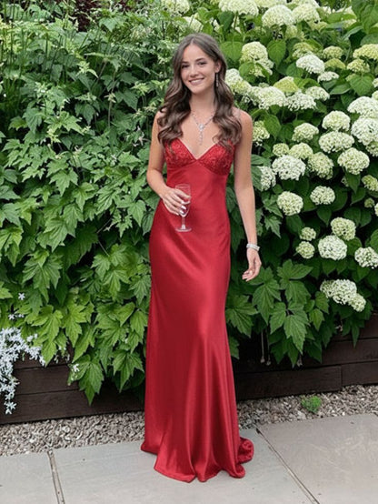 Blue Mermaid V-neck Beaded Back Tie Long Prom Dress Party Dresses For Women AB1476