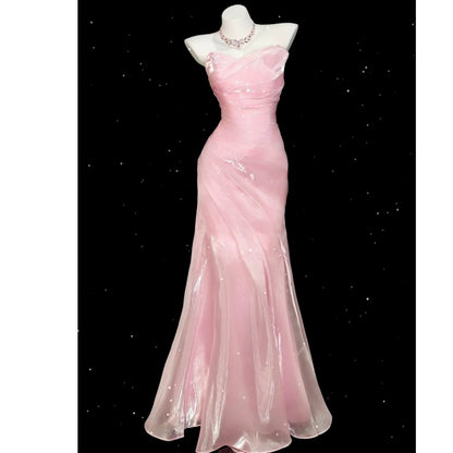 Light Blue Strapless Pleated Prom Dresses Evening Formal Gown Semi Formal Grad Long Prom Dress For Teens AB1993